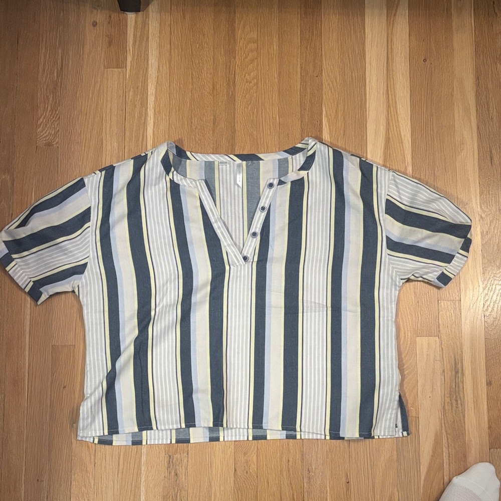 Travis Mathew Blue and White Vertical Stripe Crop Top